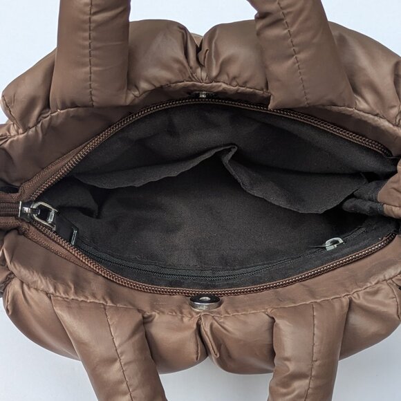 Brown Quilted Puffer Crossbody Bag – Water-Resistant Fabric, Removable Strap - Picture 4 of 8